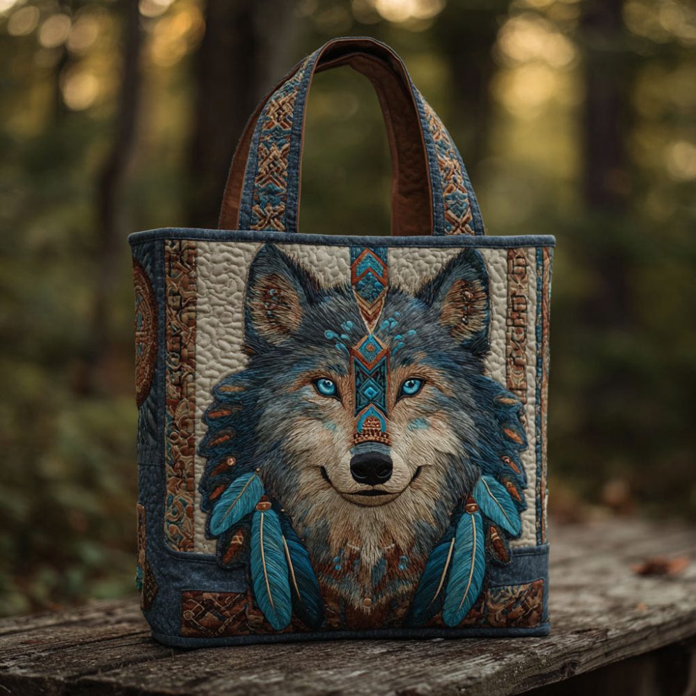 Spirit Wolf Quilted Tote Bag
