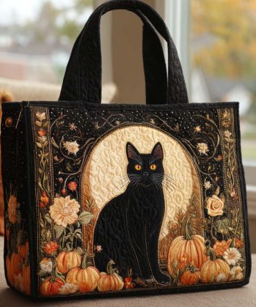 Spooky Cat Love Quilted Tote Bag