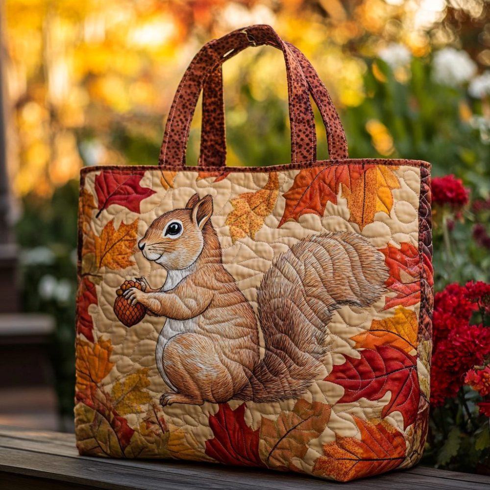 Squirrel Bliss Quilted Tote Bag