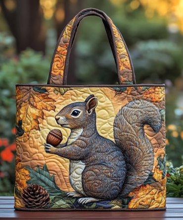 Squirrel Charm Quilted Tote Bag