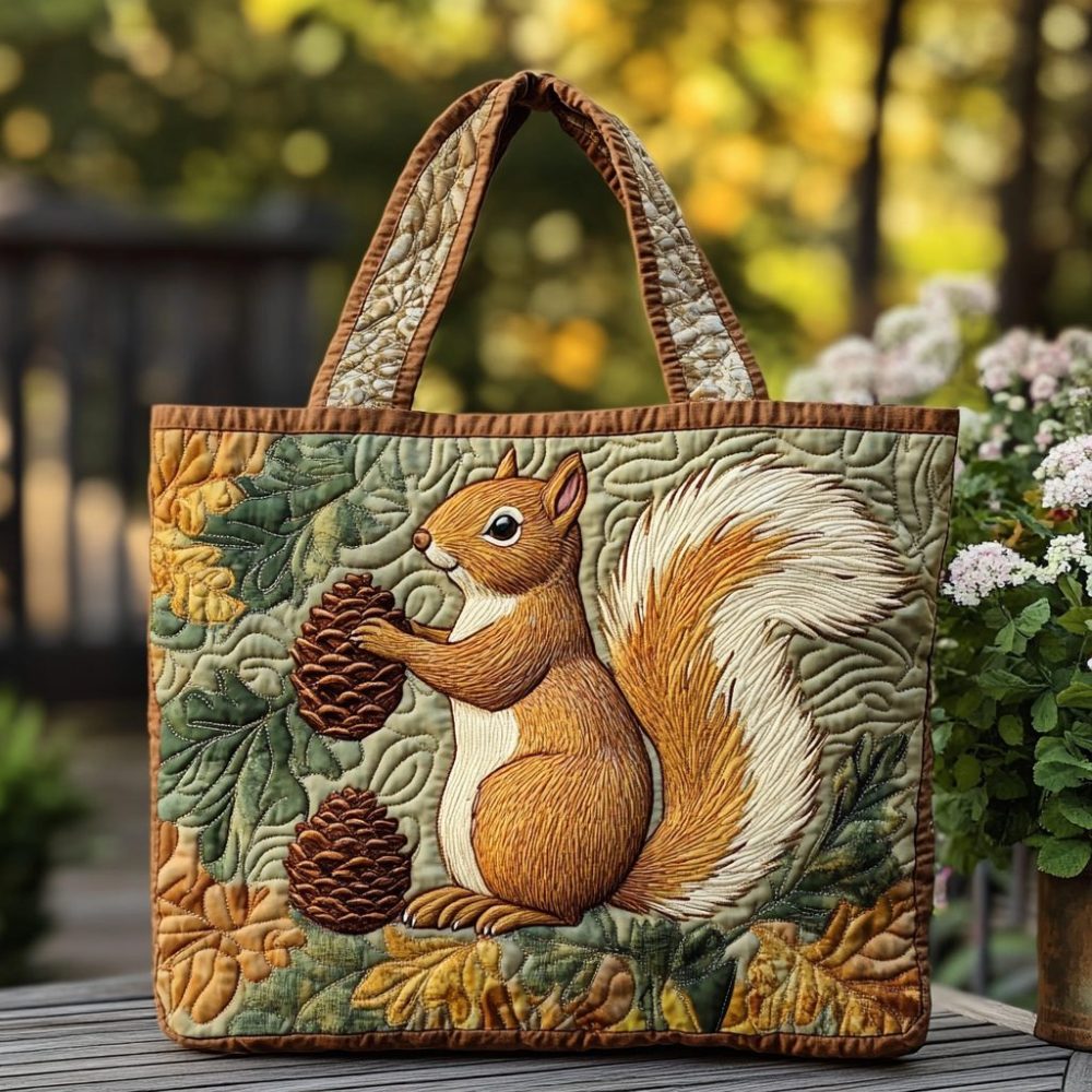 Squirrel Delight Quilted Tote Bag