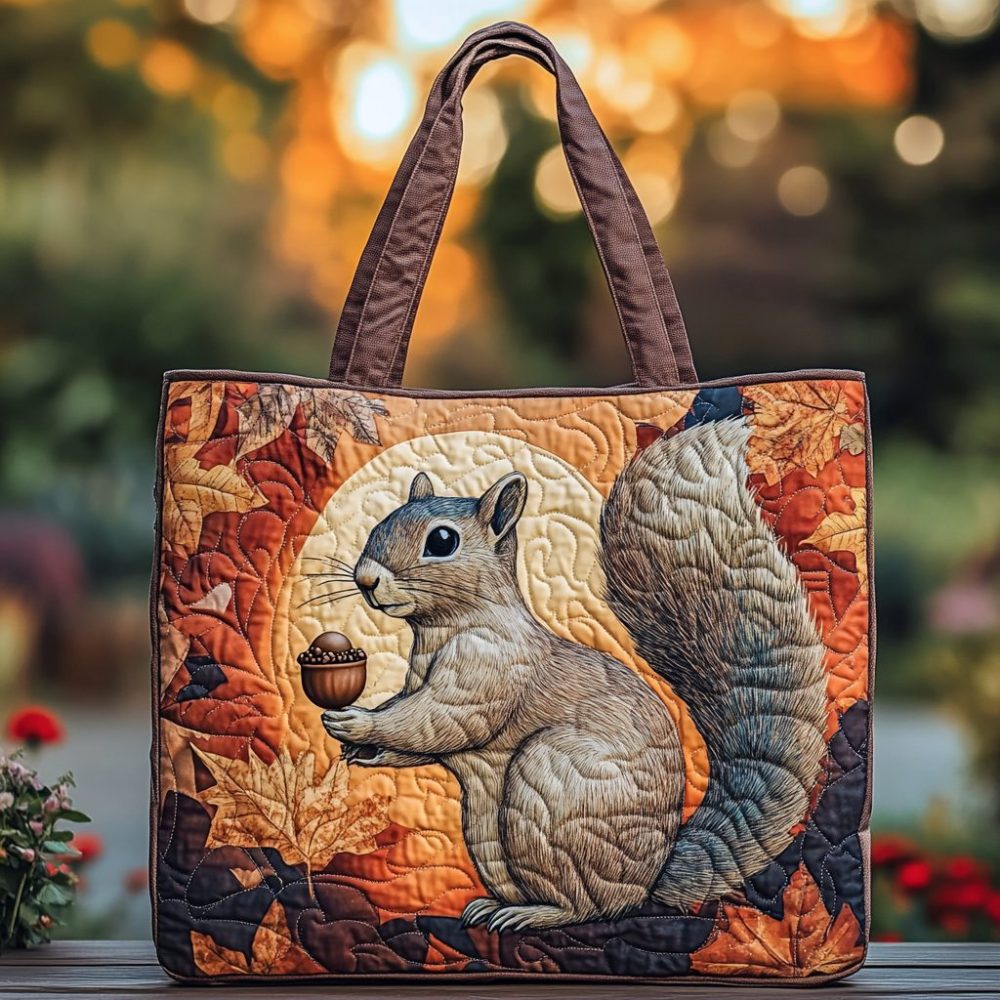 Squirrel Meadow Quilted Tote Bag