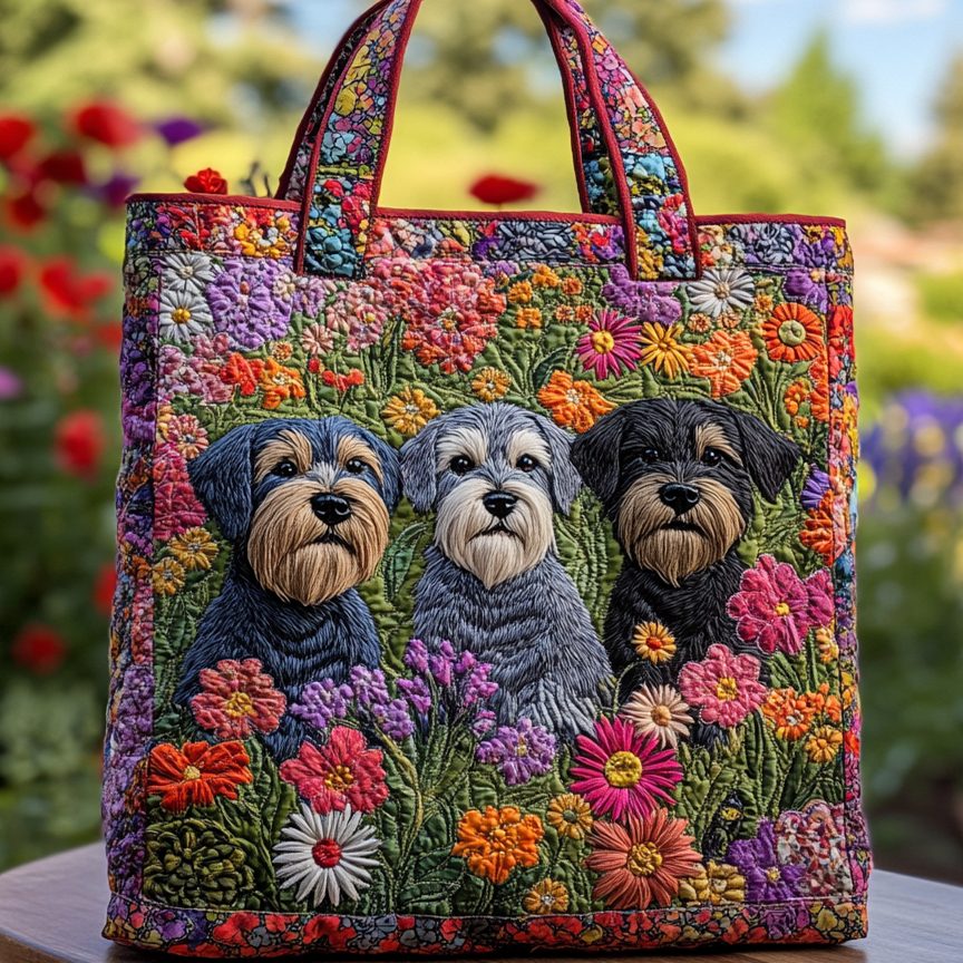 Standard Schnauzer Pups Quilted Tote Bag