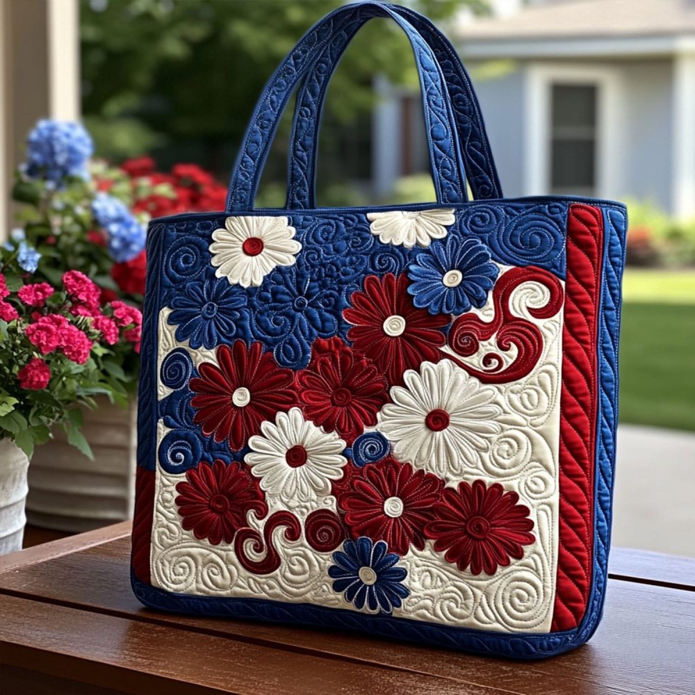 Star-Spangled Daisies Quilted Tote Bag