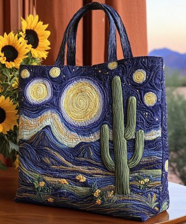 Starry Cactus Quilted Tote Bag