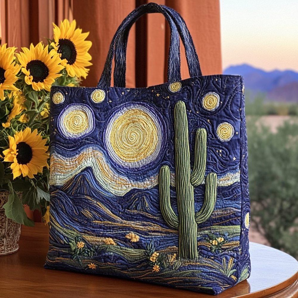 Starry Cactus Quilted Tote Bag