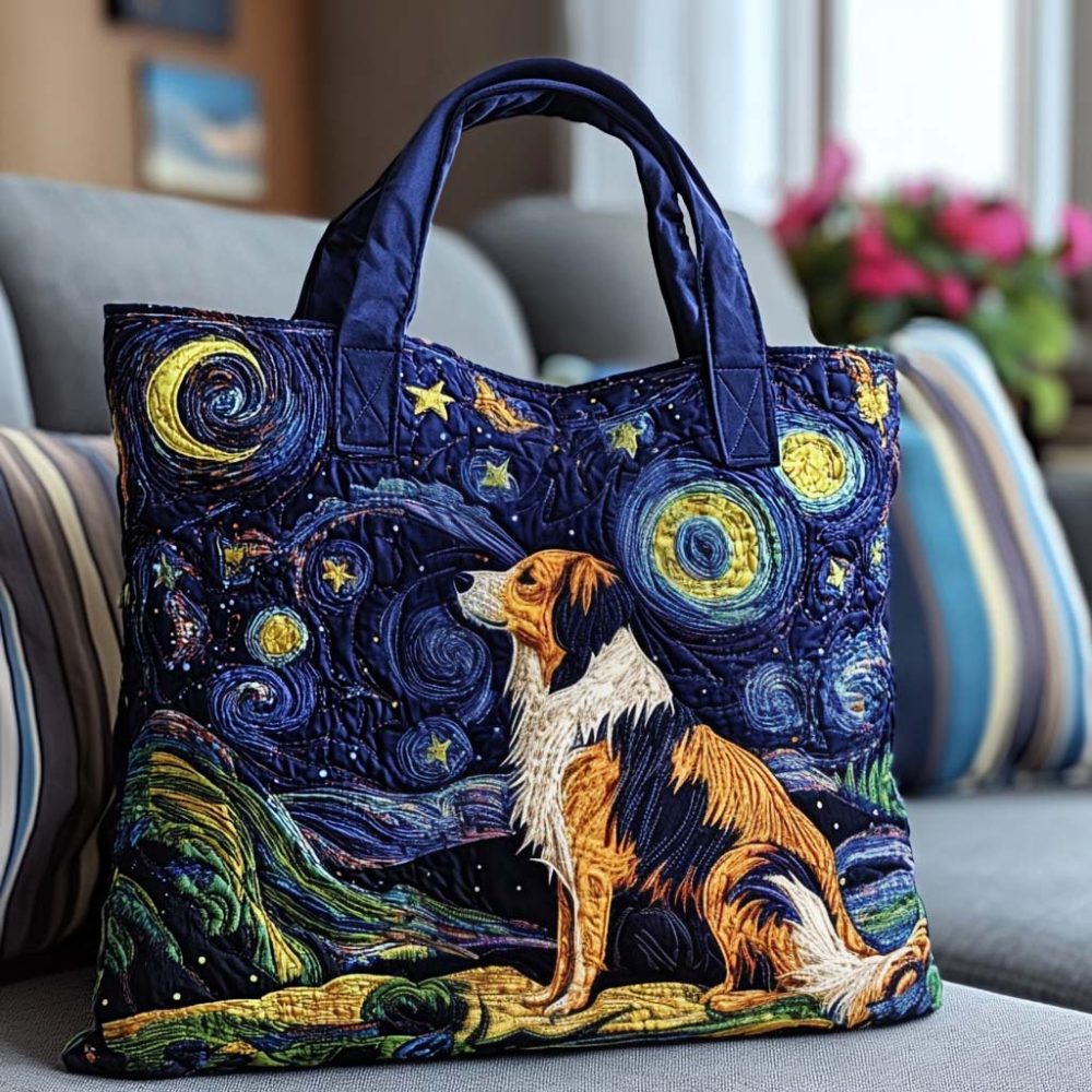 Starry Night Dog Quilted Tote Bag - Image 12