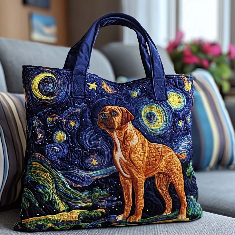 Starry Night Dog Quilted Tote Bag - Image 13