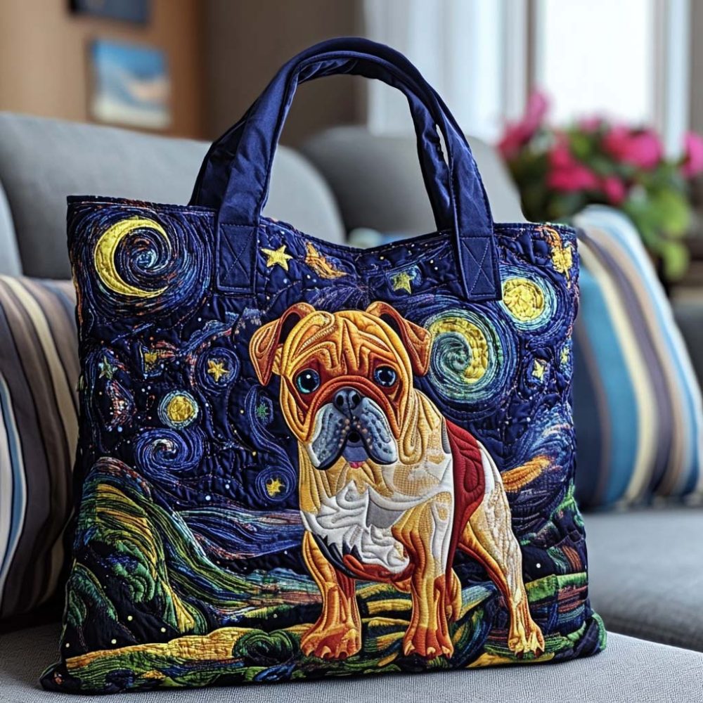 Starry Night Dog Quilted Tote Bag - Image 3