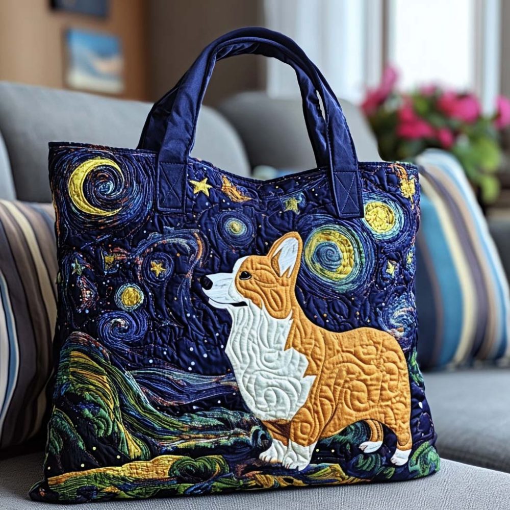 Starry Night Dog Quilted Tote Bag - Image 4