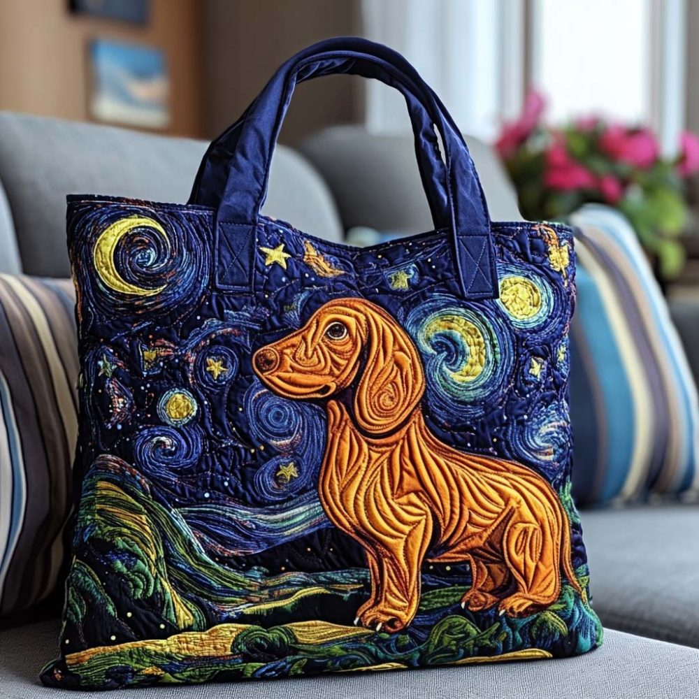 Starry Night Dog Quilted Tote Bag - Image 5