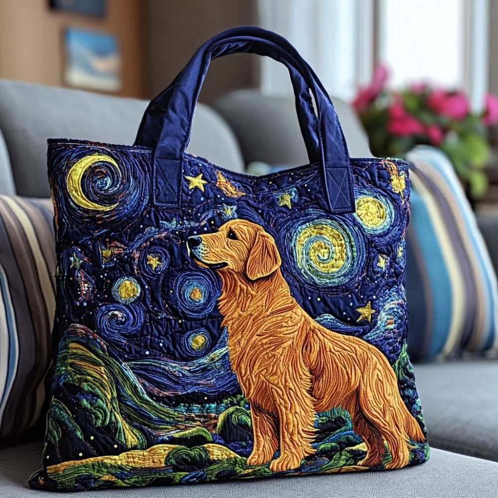 Starry Night Dog Quilted Tote Bag