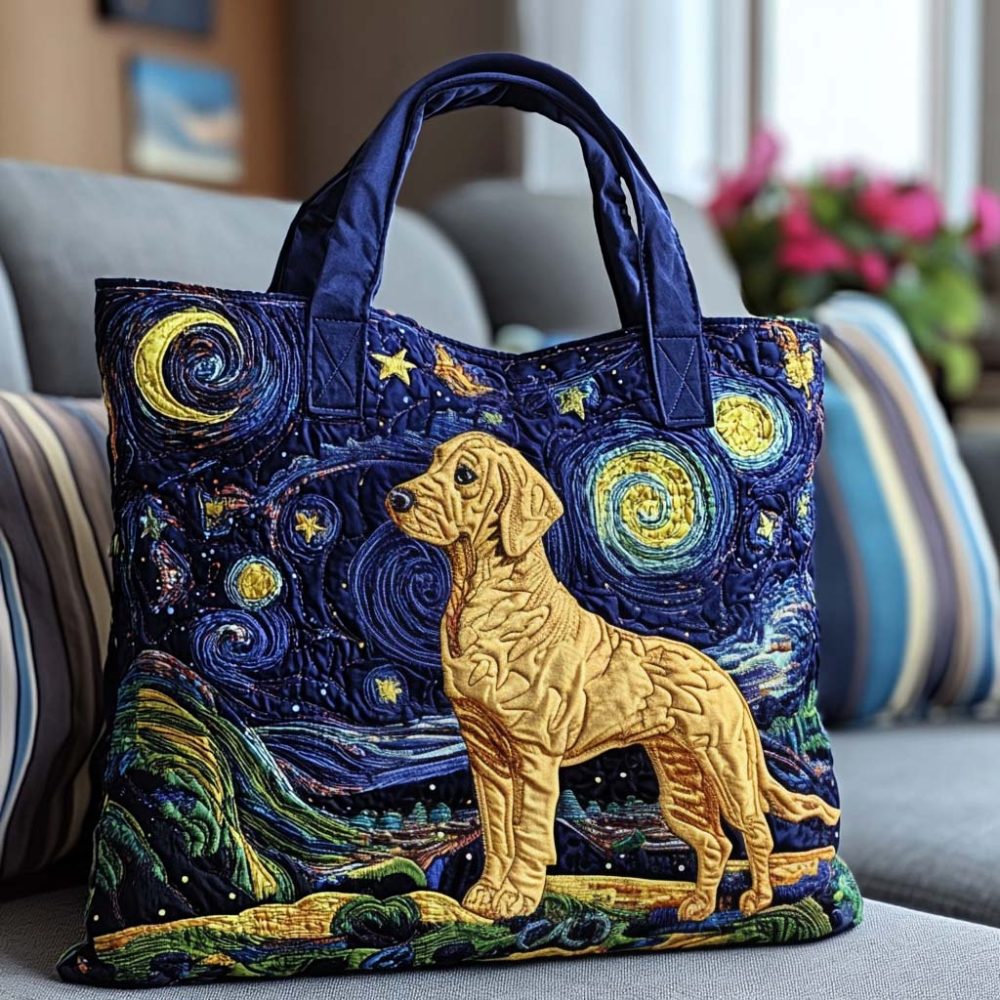 Starry Night Dog Quilted Tote Bag - Image 8