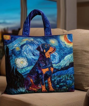Starry Night Rottie Quilted Tote Bag