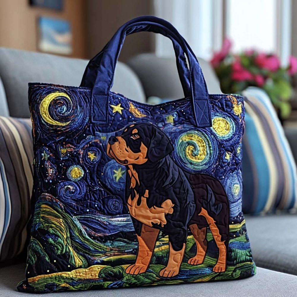 Starry Night Dog Quilted Tote Bag - Image 2