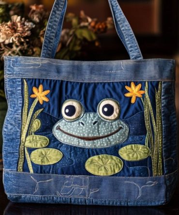 Still Waters Frog Quilted Tote Bag