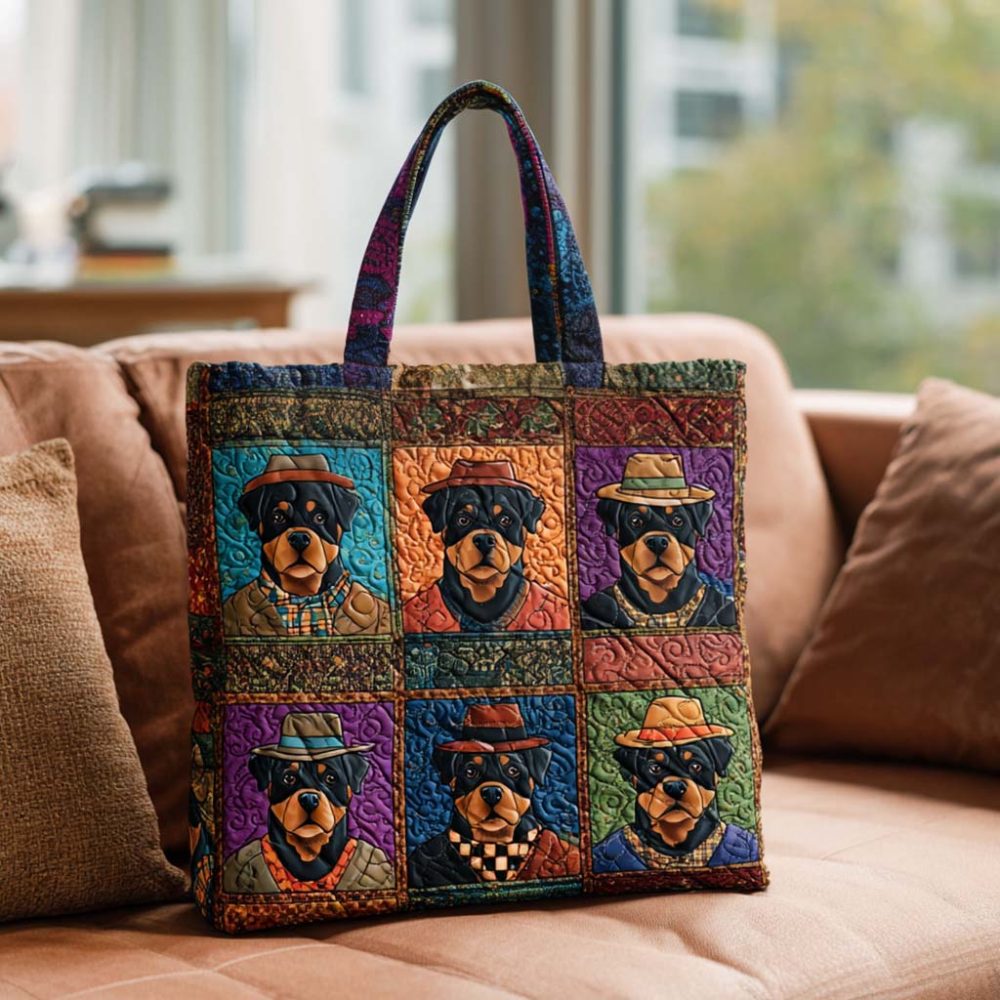 Stylish Rottie Grid Quilted Tote Bag