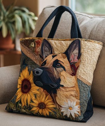 Summer German Shepherd Quilted Tote Bag