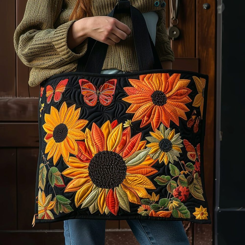 Sunflower Butterfly Quilted Tote Bag
