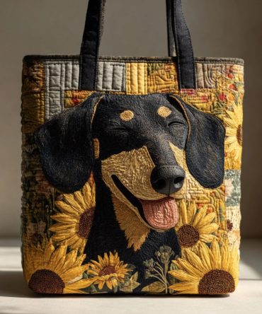 Sunflower Dachshund Quilted Tote Bag