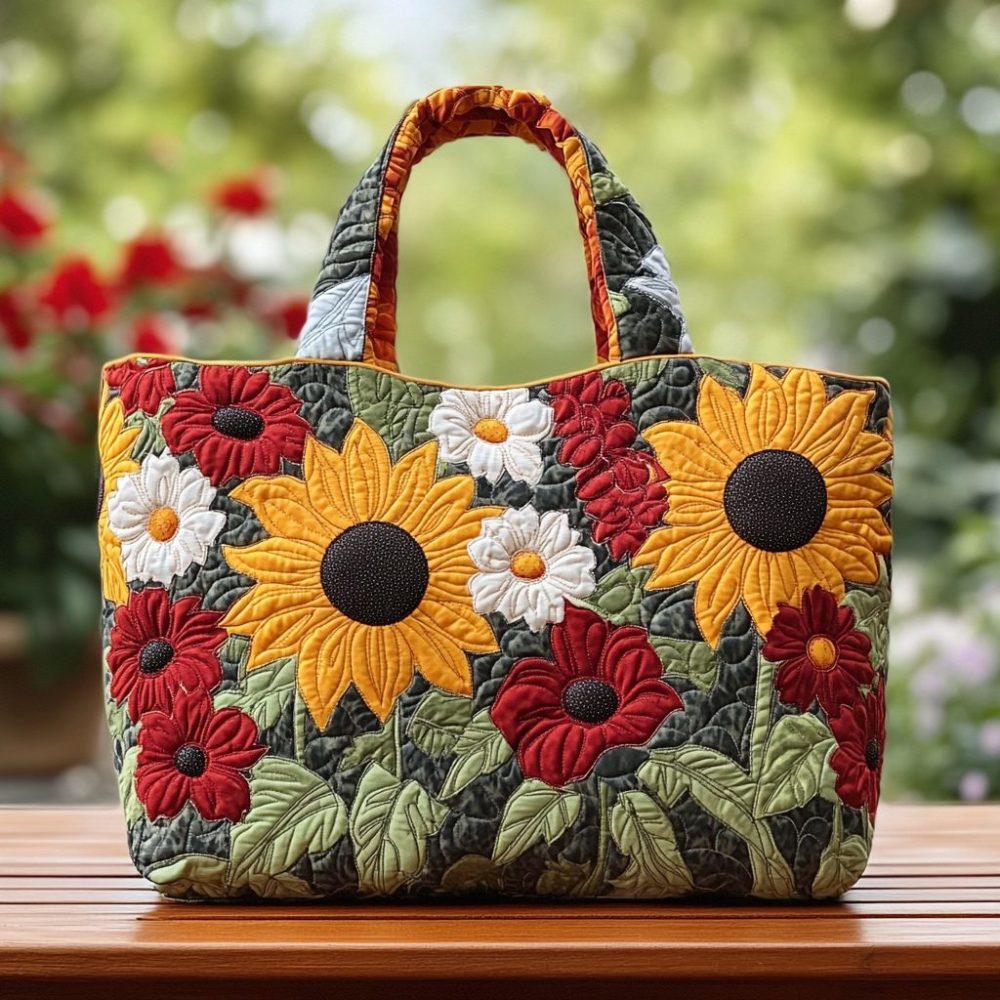 Sunflower Field Quilted Tote Bag