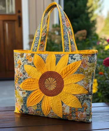 Sunflower Glow Quilted Tote Bag