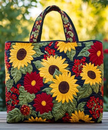 Sunflower Joy Quilted Tote Bag