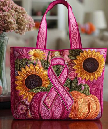 Sunflower Ribbon Glow Quilted Tote Bag