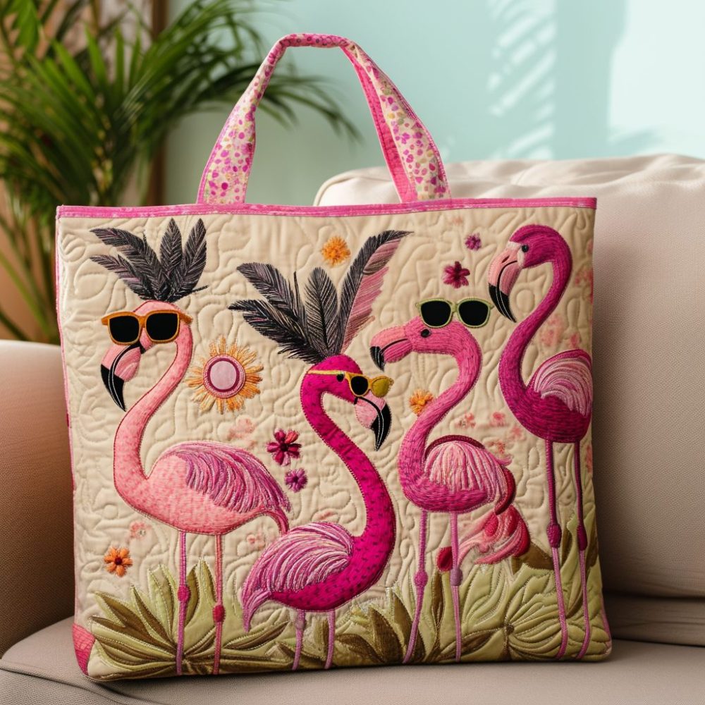 Sunkissed Flamingos Quilted Tote Bag