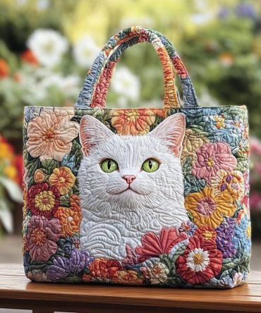 Sunny Cat Quilted Tote Bag
