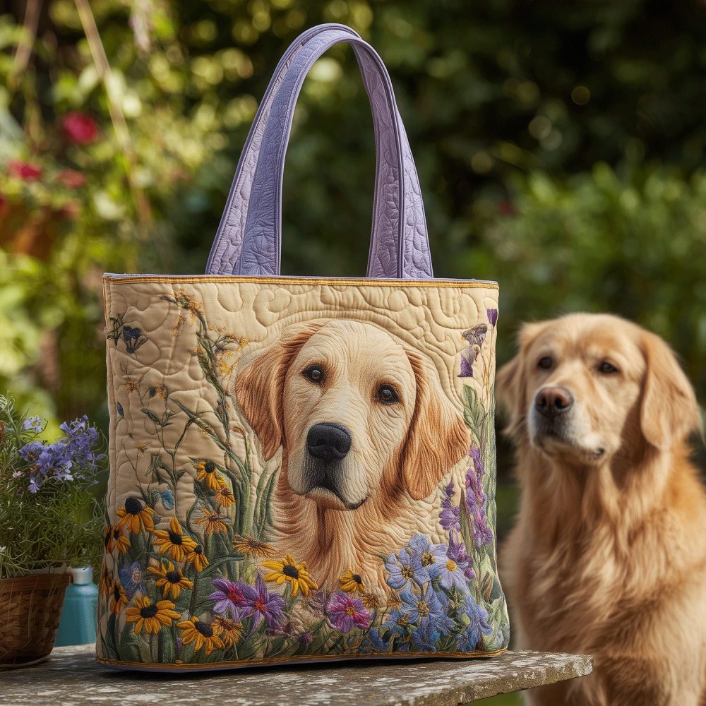 Sunny Retriever Quilted Tote Bag