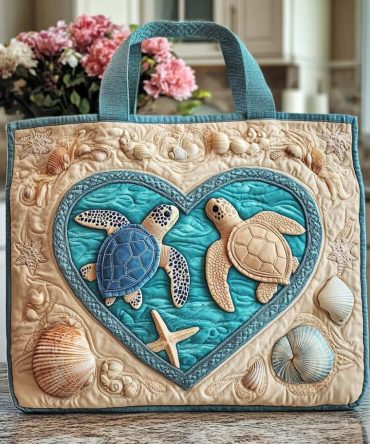 Sunny Turtle Walk Quilted Tote Bag