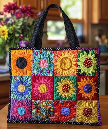 Sunrise Sunflower Kiss Quilted Tote Bag