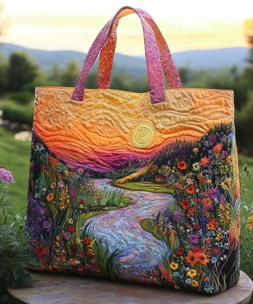 Sunset Bloom Quilted Tote Bag