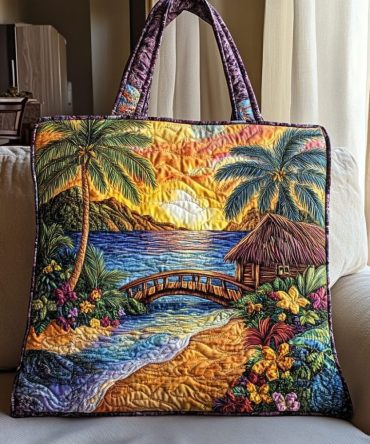 Sunset Bridge Quilted Tote Bag