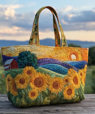 Sunset Meadow Quilted Tote Bag