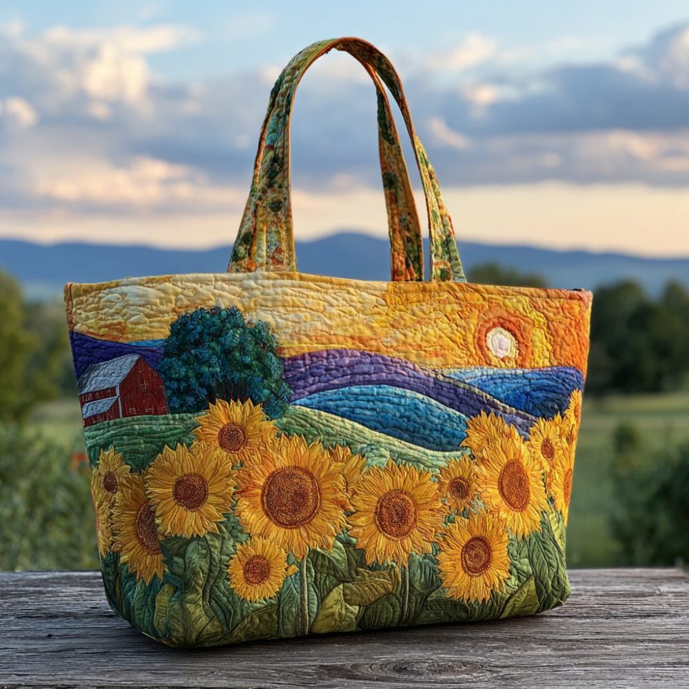 Sunset Meadow Quilted Tote Bag