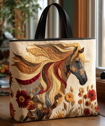 Sunset Mustang Quilted Tote Bag