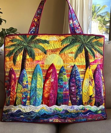 Sunset Surfboards Quilted Tote Bag