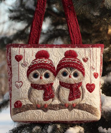 Sweetheart Owls Quilted Tote Bag