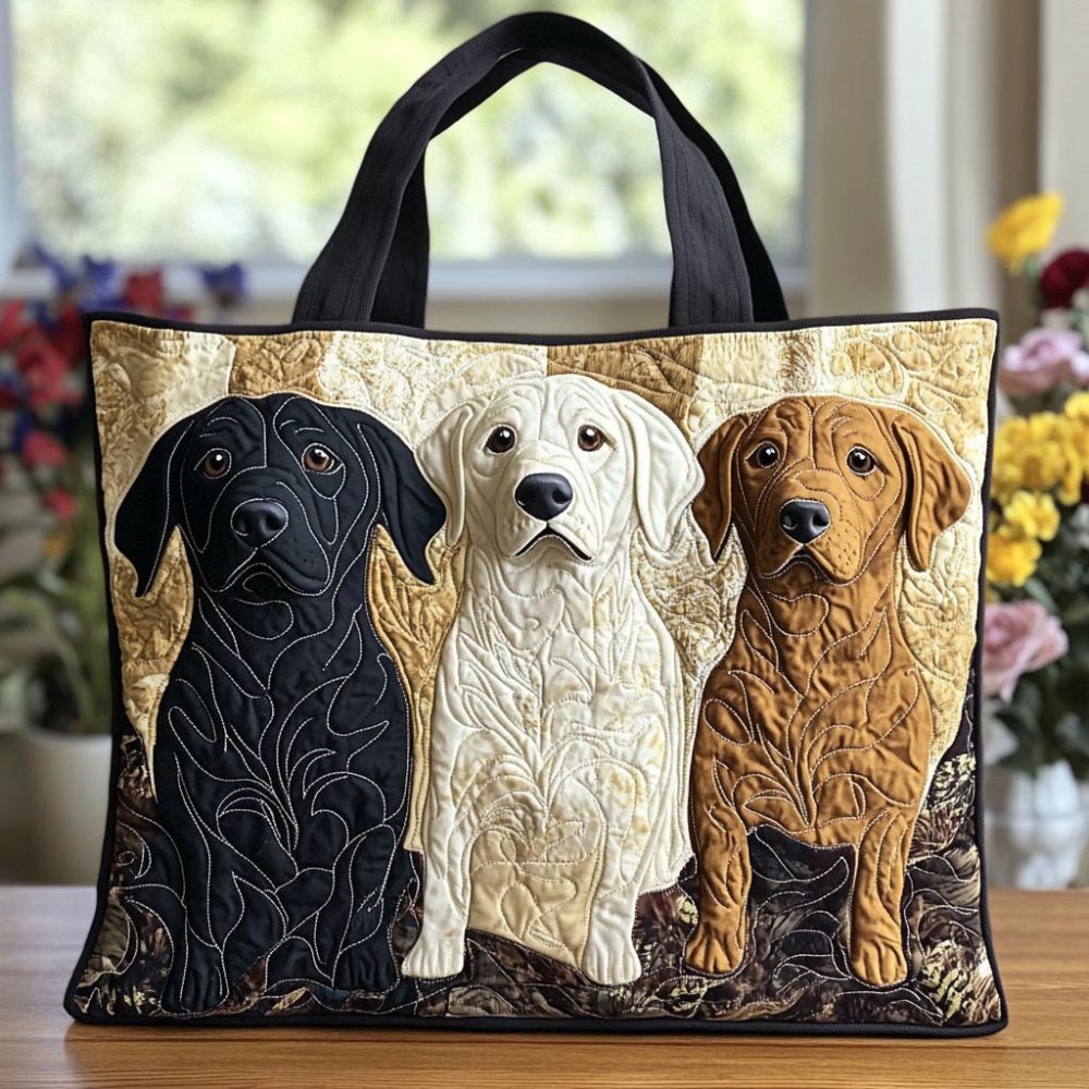 Tail-Wagging Trio Quilted Tote Bag