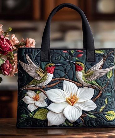 Tender Hummingbird Touch Quilted Tote Bag