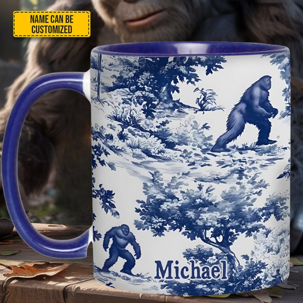 Bigfoot Sasquatch Print Forest Toile Funny - Personalized Accent Mug