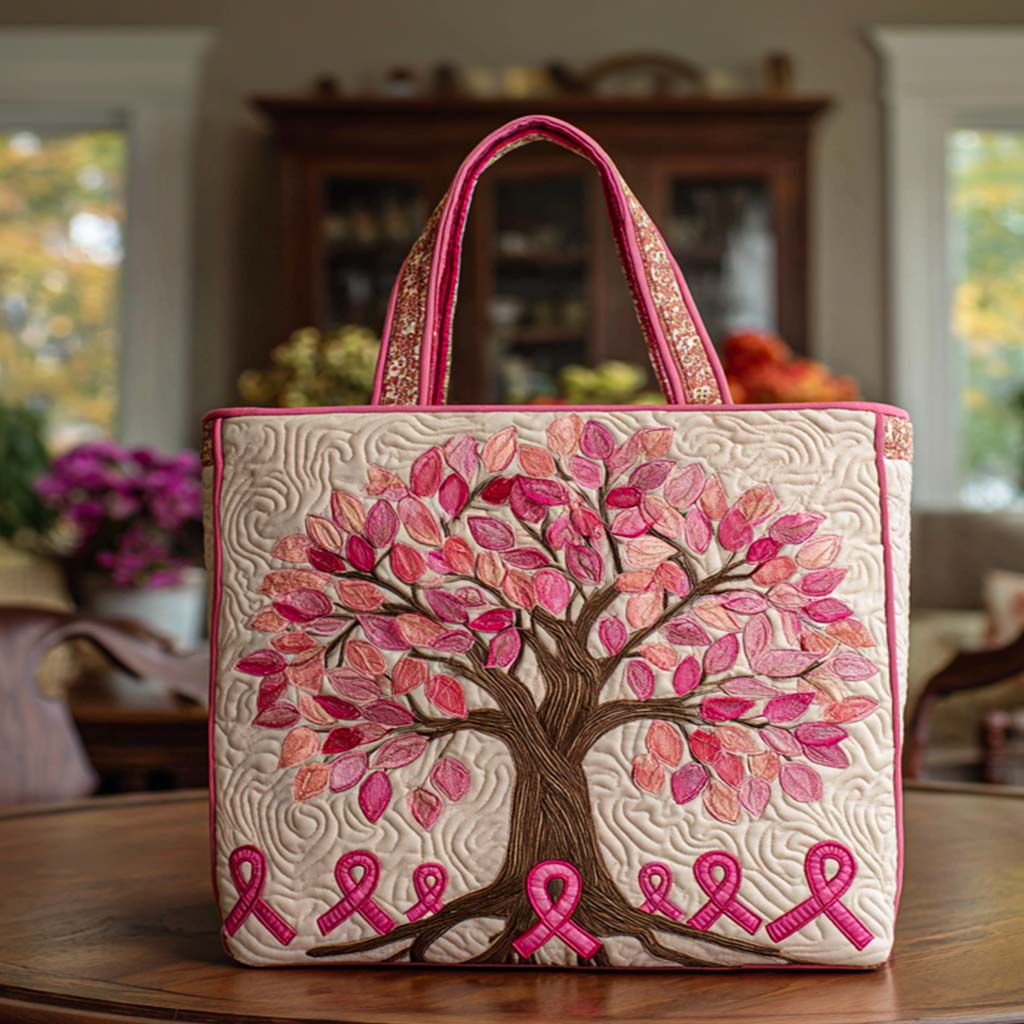 Pink Ribbon Quilted Tote Bag - Image 10