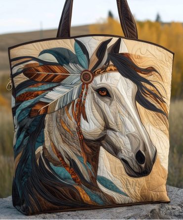 Tribal Horse Power Quilted Tote Bag