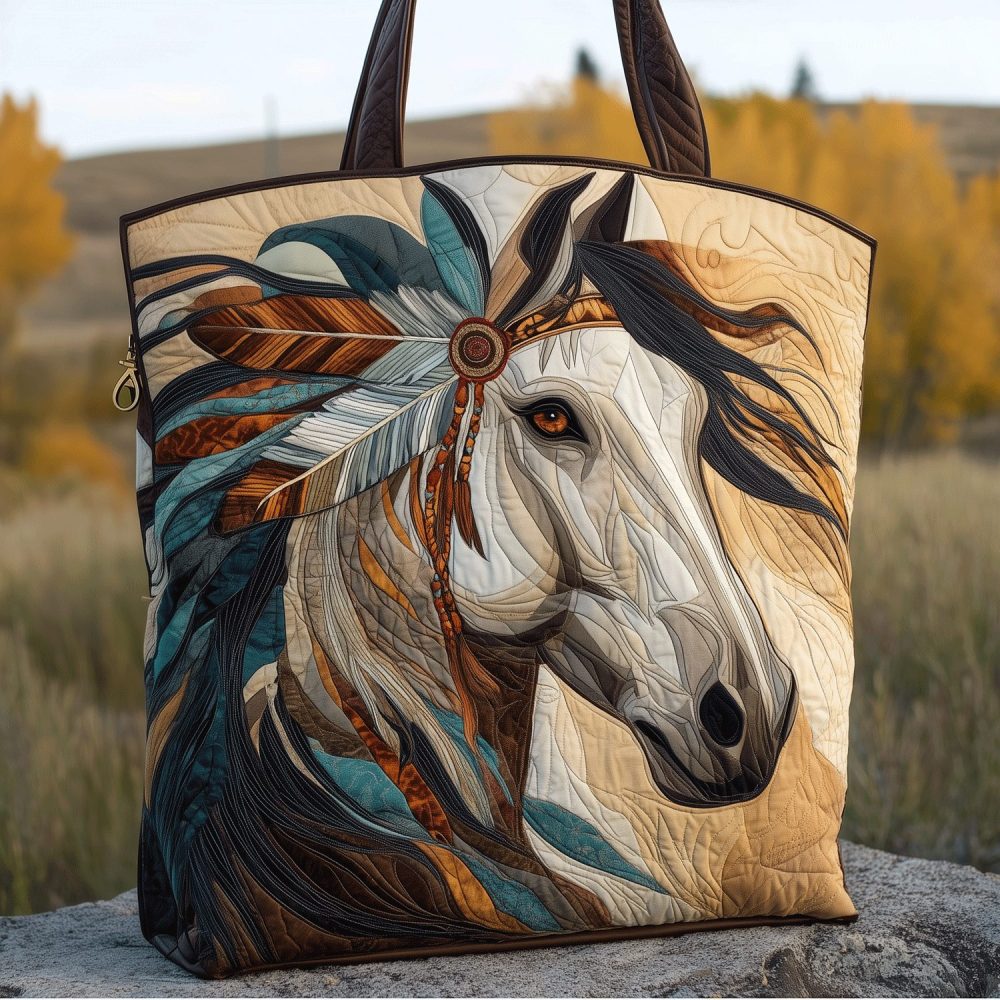Tribal Horse Power Quilted Tote Bag