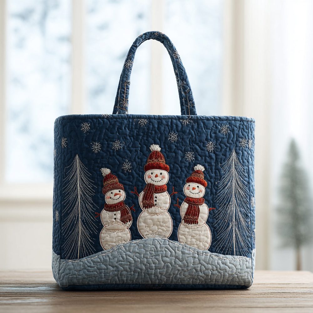 Trio Snowman Quilted Tote Bag