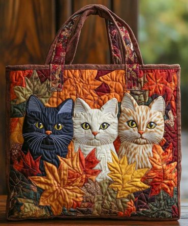 Trio Of Autumn Whiskers Quilted Tote Bag