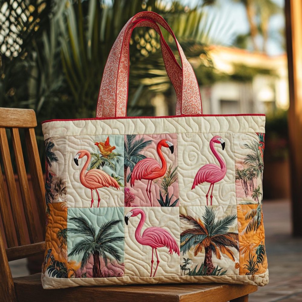 Tropical Flamingo Quilted Tote Bag
