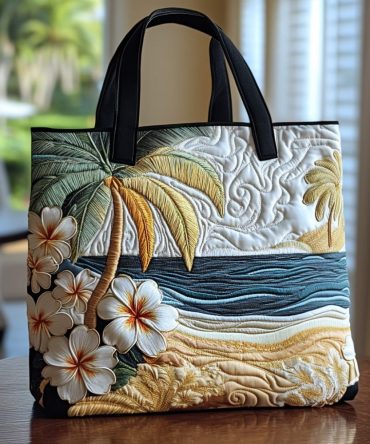 Tropical Plumeria Quilted Tote Bag